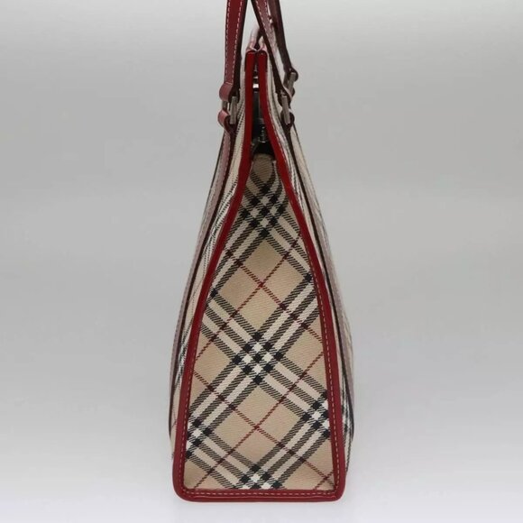 BURBERRY Blue Label Nova Check Tote Bag Canvas Red Beige Auth - Picture 12 of 16